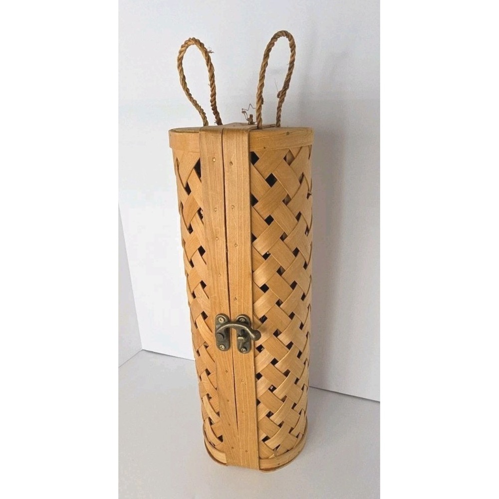 Wine Bottle Carrier Basket - Woven Tote Holder Caddy Box Carry Case Metal Clasp